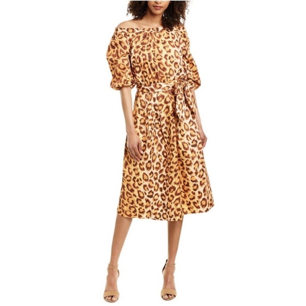 KATE SPADE NEW YORK Casual Panthera Puff Sleeve Midi Dress, Leopard Print, NWOT
